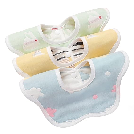 Wolpin Pack of 3 Baby Bibs Apron for Baby Boy & Girl Cotton Waterproof Apron