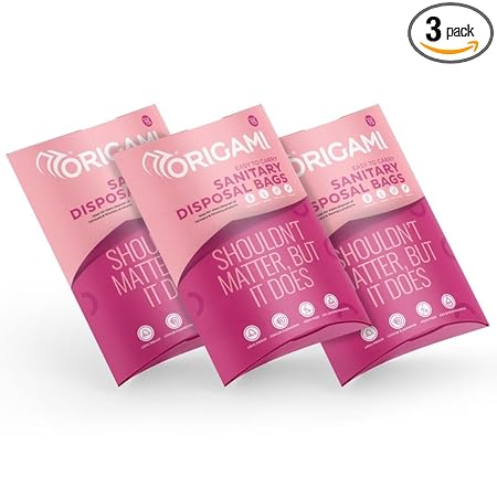 Origami Leakproof Sanitary Disposal Bags Pack of 3 (15 Bags Per Pack, Total 45 Bags) for Sanitary Pads, Baby Diapers, Panty Liner, Tampons, Condoms