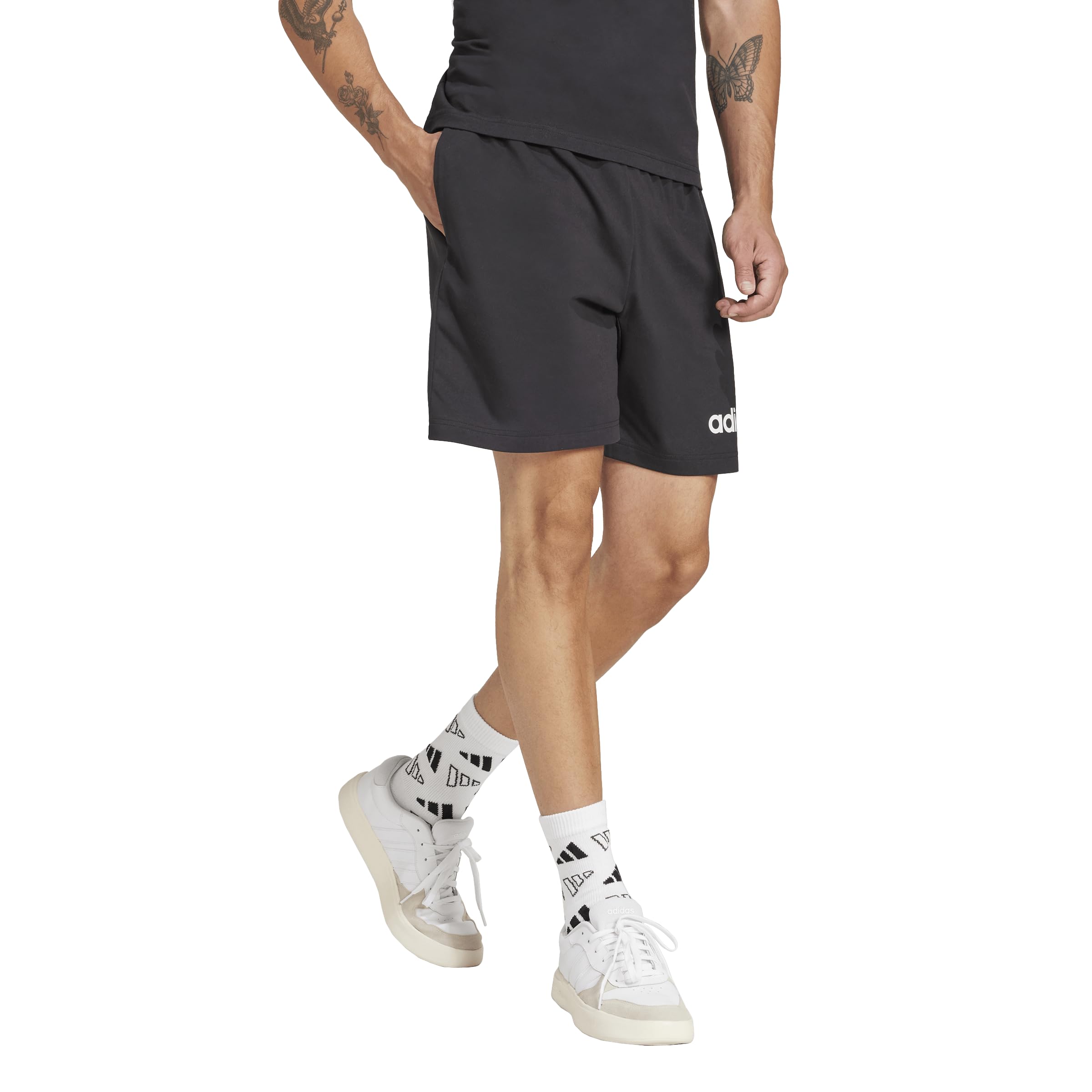 adidas Men's Essentials Linear Single Jersey 7-Inch Shorts, Black/White