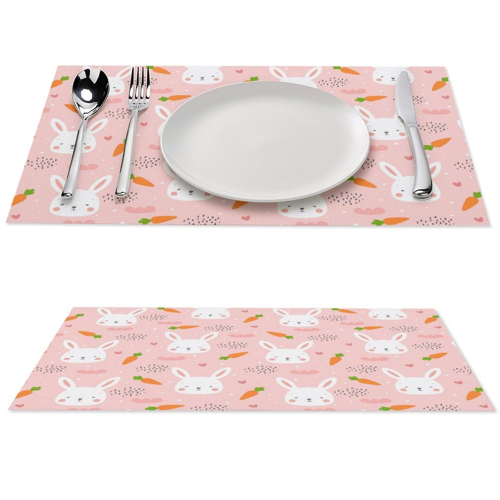 Cute Rabbit Bunny Placemats Set of 2 PCS Washable Table Runner 18" X 12" Place Mats for Kitchen Party Dining Decoration