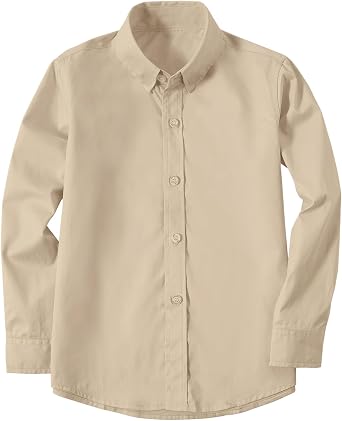Boys Button Down Dress Shirts Kids Long Sleeve Solid Collared Uniform Shirt for Toddler Boy Size 2T-20