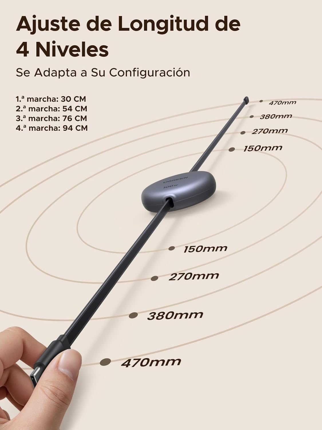 UGREEN 100W Cable USB C Retráctil PD 3.0, Cable Tipo C Ricarica Rapida, Compatible con MacBook, iPad Air, HP, iPhone 17 Pro MAX Air/iPhone 16/15, Galaxy S25 S24 Ultra, Pixel 10/9/8. Gris 5
