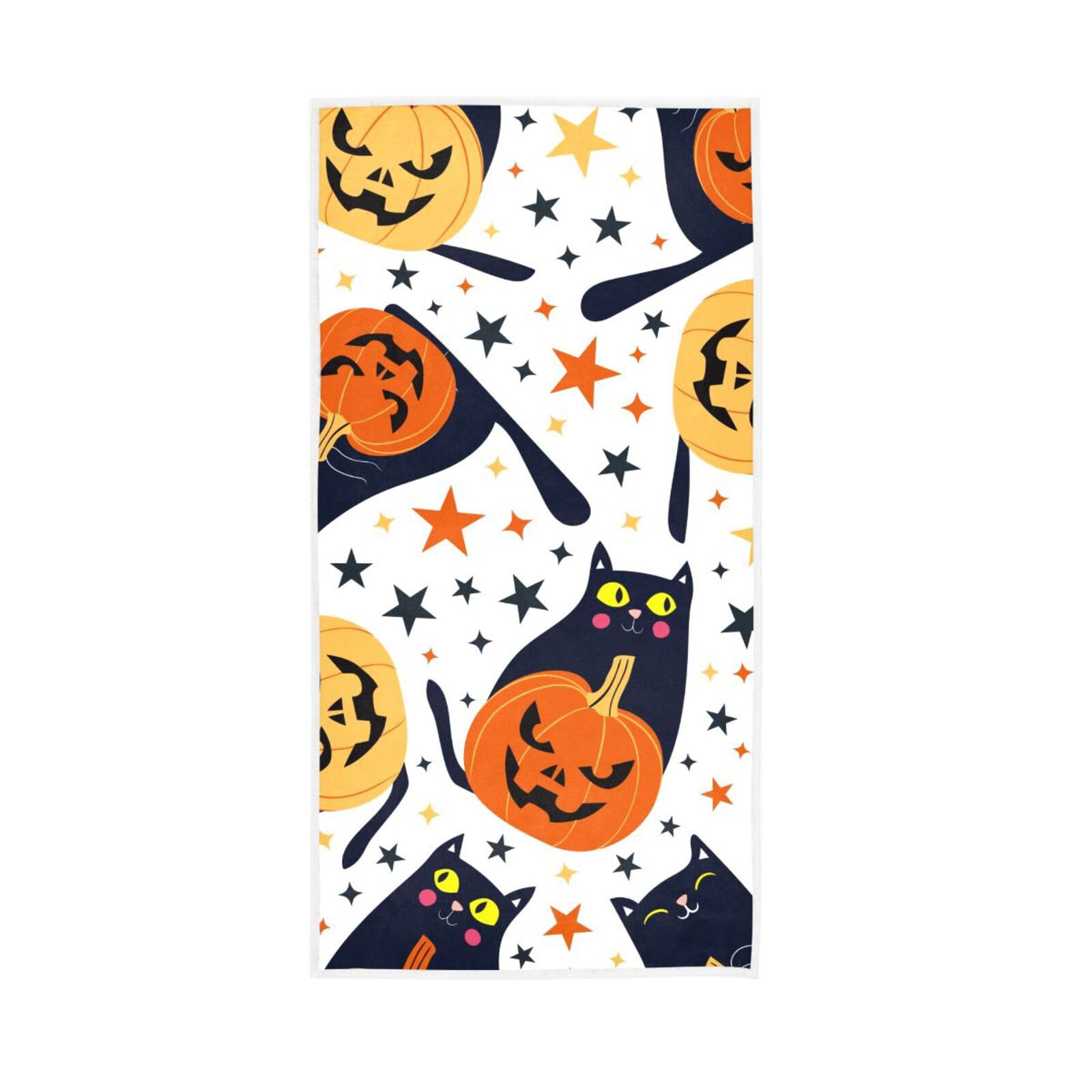 LSRCPD Halloween Cats Pumpkins Towels for Facials, 15 x 30 Inches Soft Hand Towel Spa Towels for Facials Hand Towels for Bathroom