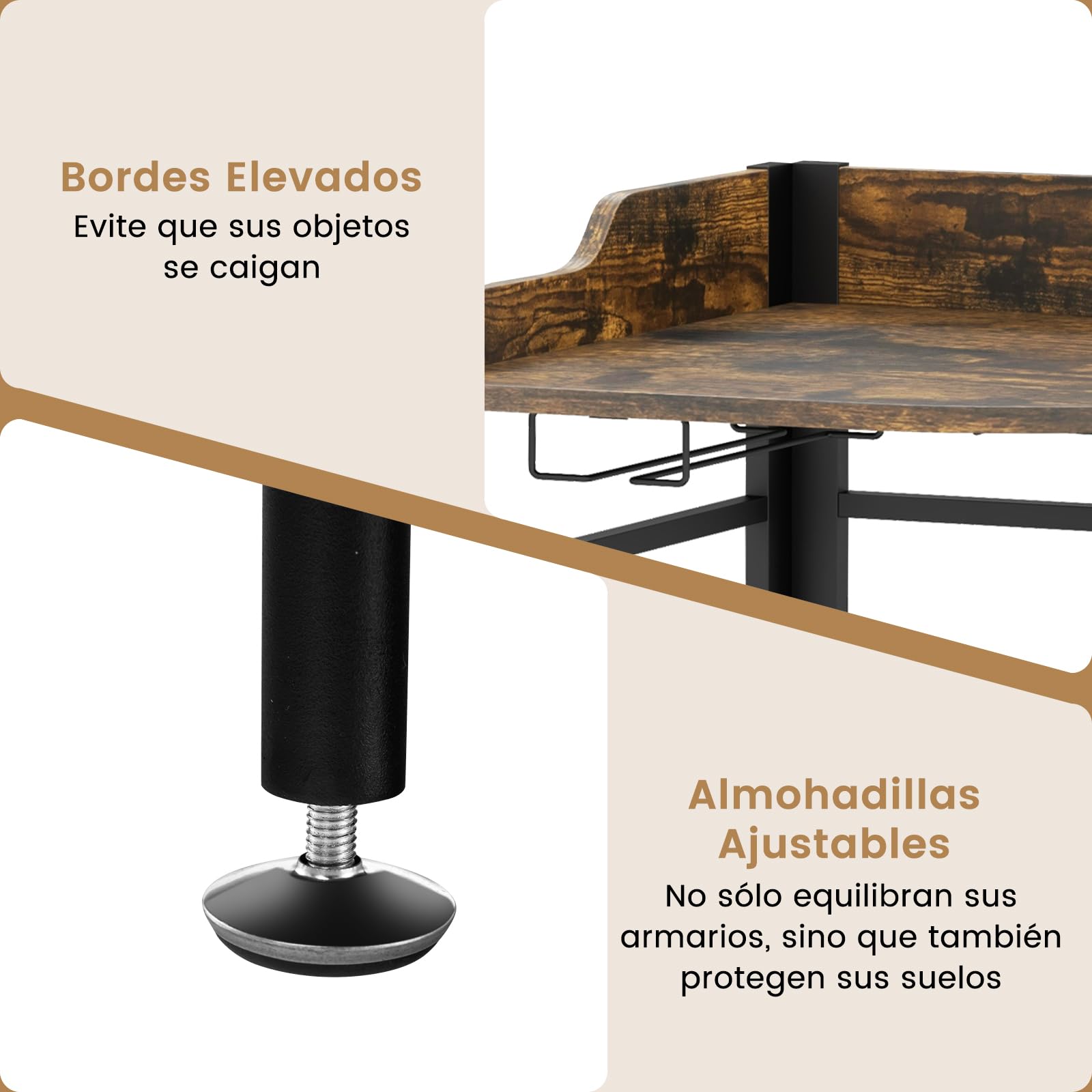 GIANTEX Armario de Vino Esquinero con Puertas de Malla Metálica, Estantería de Almacenamiento con Soporte para Copas de Vino, Estante Ajustable, Aparador para Bar, Comedor, Salón (Marrón Oscuro)