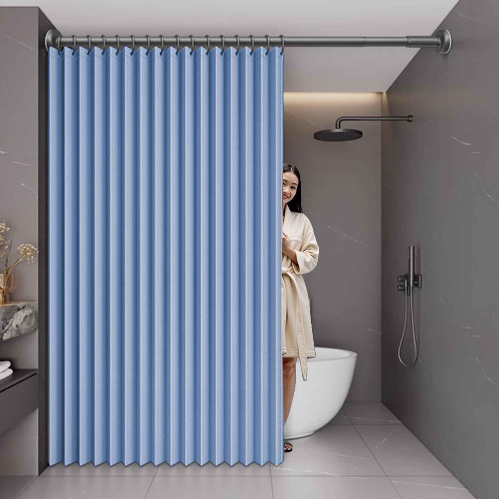 GLDYTVF Premium Magnetic Pleated Folding Door Curtain Room Darkening Privacy Screen with Telescopic Rod Ideal for Closets 200x200cm (W x H)
