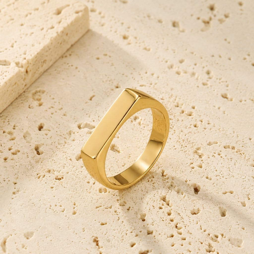 MYNENEY Stainless Steel Square Shape Signet for Men Statement Ring
