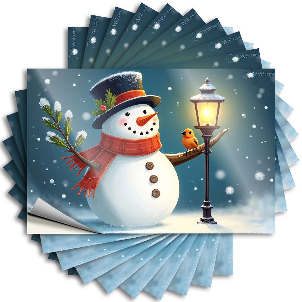 Fzfn Colour A Cheerful Snowman With A Bird Perched On A Street Lamp In A Snowy Scene. Fun Funny Sticker | Teen Waterproof Vinyl Cover Outdoor Removable Decal Peel Stick(12X18cm)