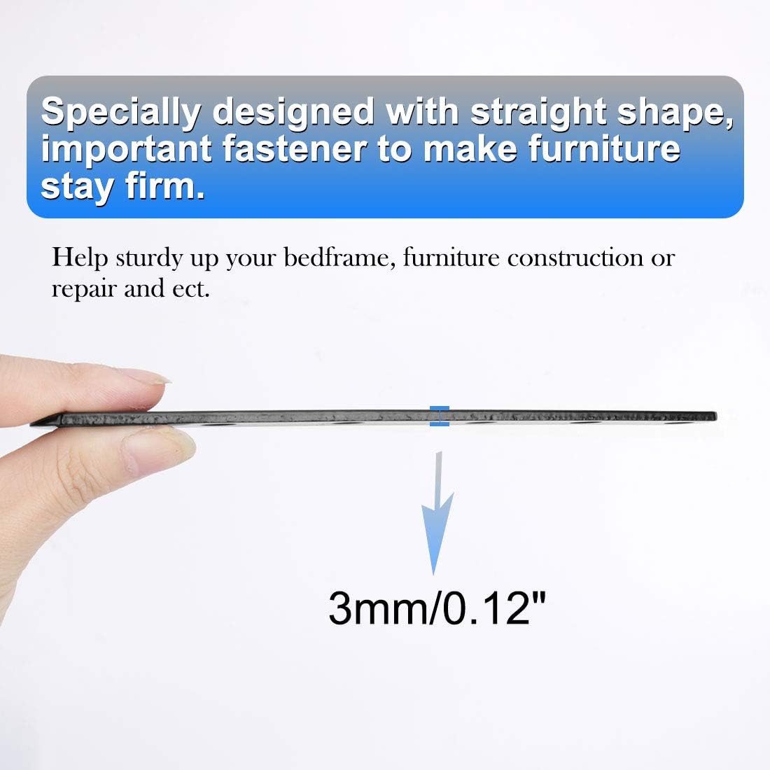 uxcell Straight Bracket Stainless Steel 198x20mm Flat Brace Corner Fastener with Screws for Flat Straight Corner Mounting Wall Brackets Black Color 4 Pcs