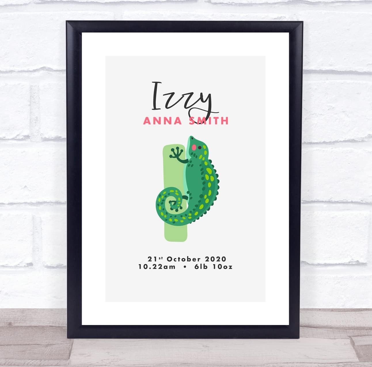 New Baby Birth Details Christening Nursery Initial I Iguana Keepsake Gift Print