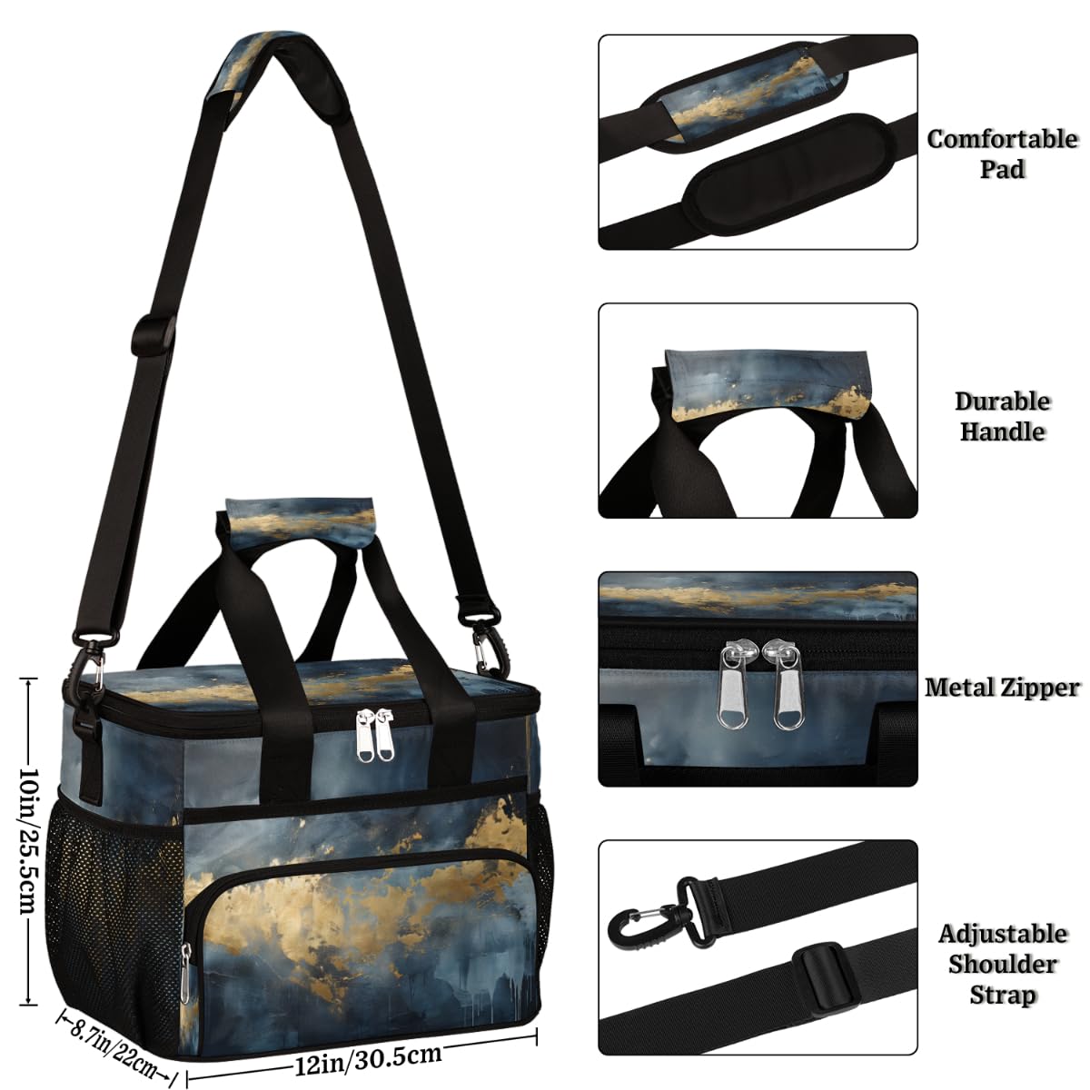 Abstract Marbling Insulated Picnic Backpack Lunch Box for Women Men Picnic Basket Tote Lunch Bag Picnic Bag Portable Lunch Bags for Picnic, Beach, Work, Trip,Office, Camp Marble Texture