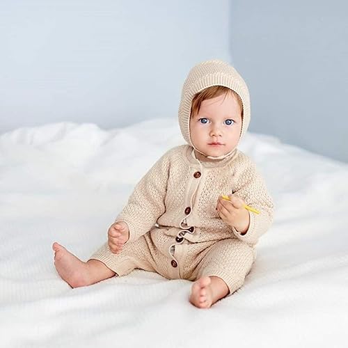Miniatura 3 de mimixiong Mameluco de algodón para bebé recién nacido, ropa de punto de manga larga para niños y niñas con gorro cálido