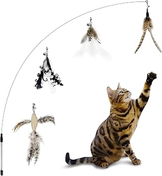TTcat Cat Wand Toys,Interactive Bird Simulation Toy Set,Fishing Pole,35 Flexible Steel Wire and 4Pcs Feather Refills,Teaser Toys for Indoor Cat and Kitten.