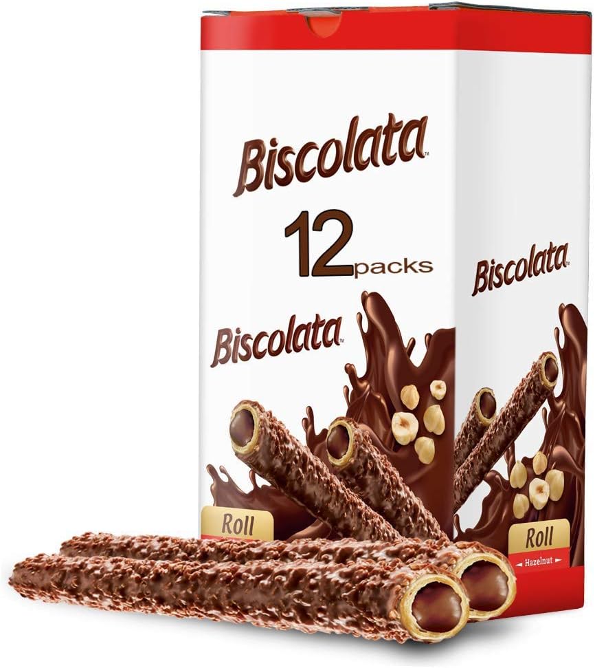 Biscolata Nirvana Rolled Wafers Snacks with Premium Chocolate Cream Filled - Hazelnut - Pack of 12