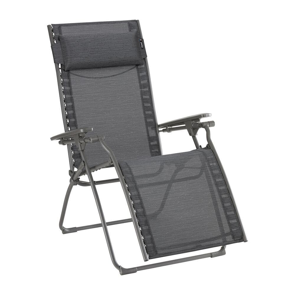 Lafuma MOBILIER - Fauteuil Relax Transat Jardin - Chaise Longue Zéro Gravité - Evolution - Batyline® Duo - Gris Obsidian - Fabriqué en France - LFM2767_9718 - Garantie 5 Ans - L.85xl.71xH.114cm