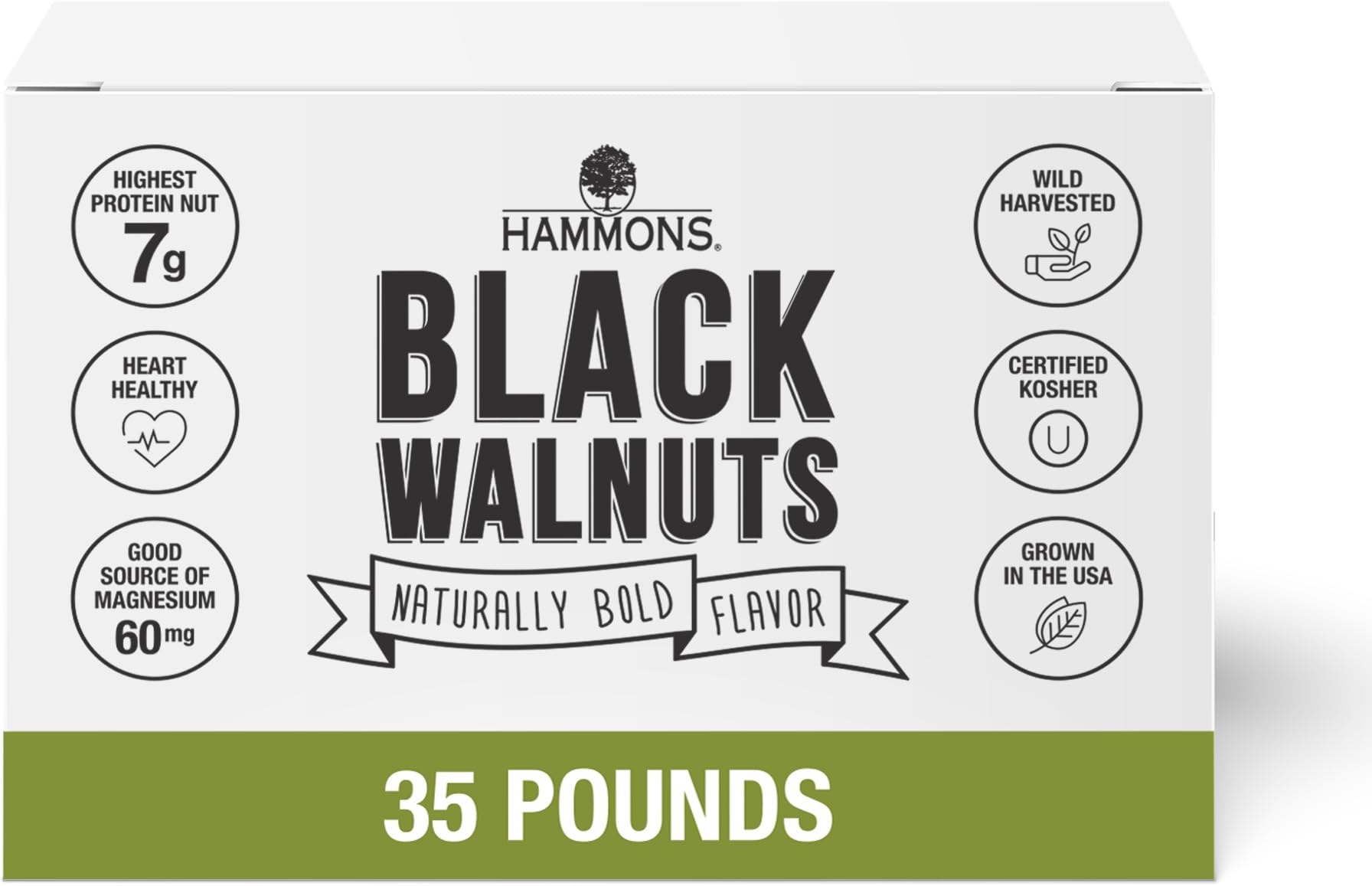 Hammons Fancy Large Black Walnuts -Wild Harvested - Non-GMO - Gluten-Free - High Protein - Keto Snack - Nuts for Cooking and Baking - 35Lb Box