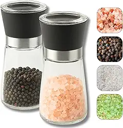 Kit 2 Moedores De Temperos Sal Grosso Pimenta Do Reino Vidro Com Tampa Preto KOALAECOM®