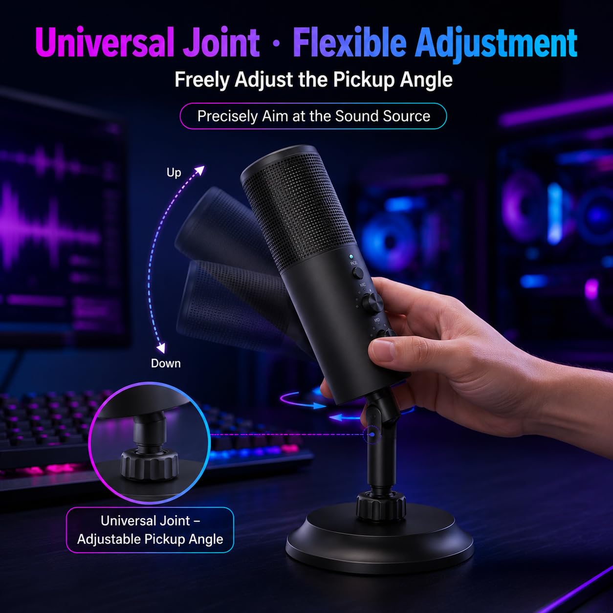 Microfono USB microfono cardioide con luce RGB per computer, telefono cellulare, registrazione in streaming live