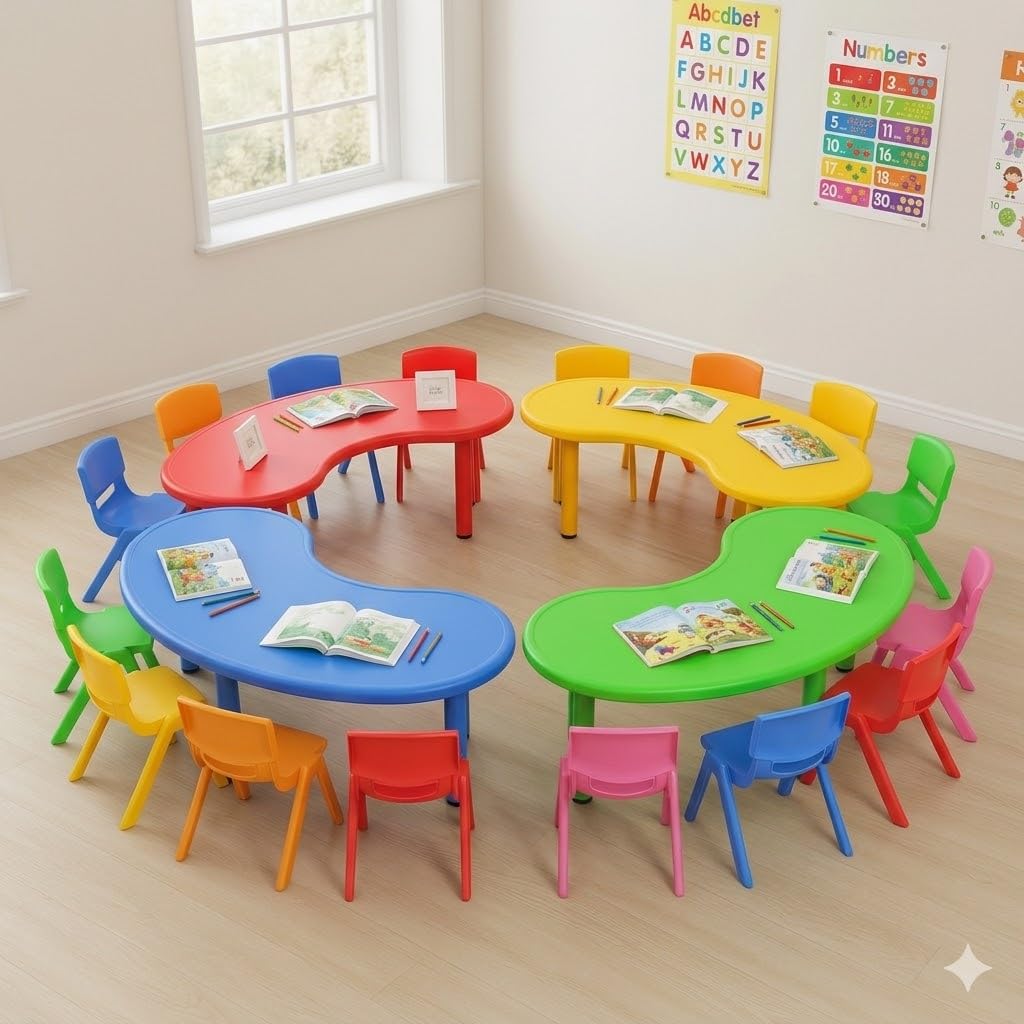 eHomeKart Moon Table for Kids - Half Round Moon Shape Plastic Table with 54 inch Length-Set of 4 Study Table for Kids at Home or School-Indoor and Outdoor–Color May Vary–Chairs NOT Included (4 Table)-picture-24