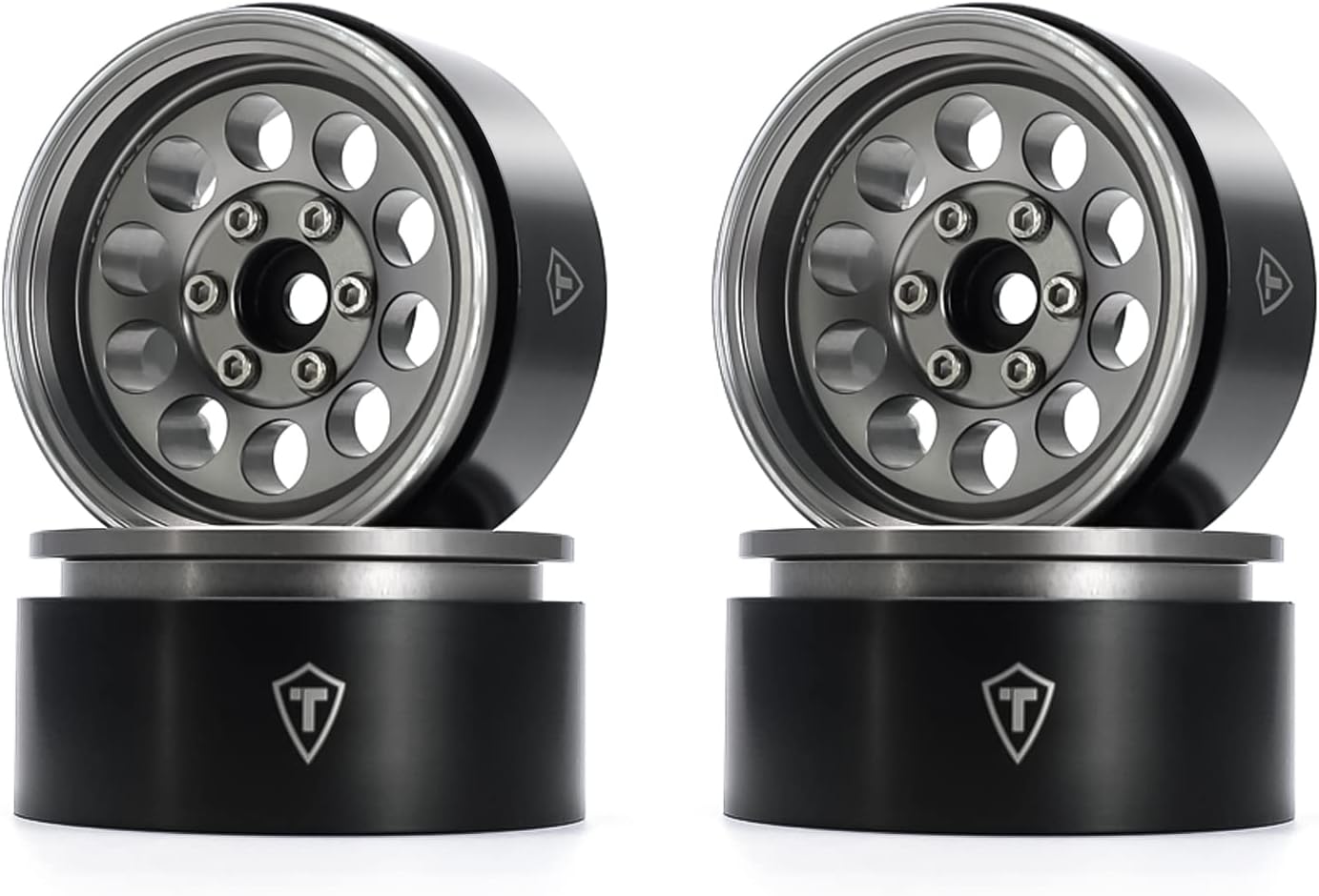 Treal RC Wheels 4pcs 1.9 Inch Beadlock RC Rims Set for 1:10 RC Crawler Compatible with Axial SCX10 SCX10 II 90046 SCX10 III AXI03007 TRX4 D90 12mm Hex (Grey)-Type F