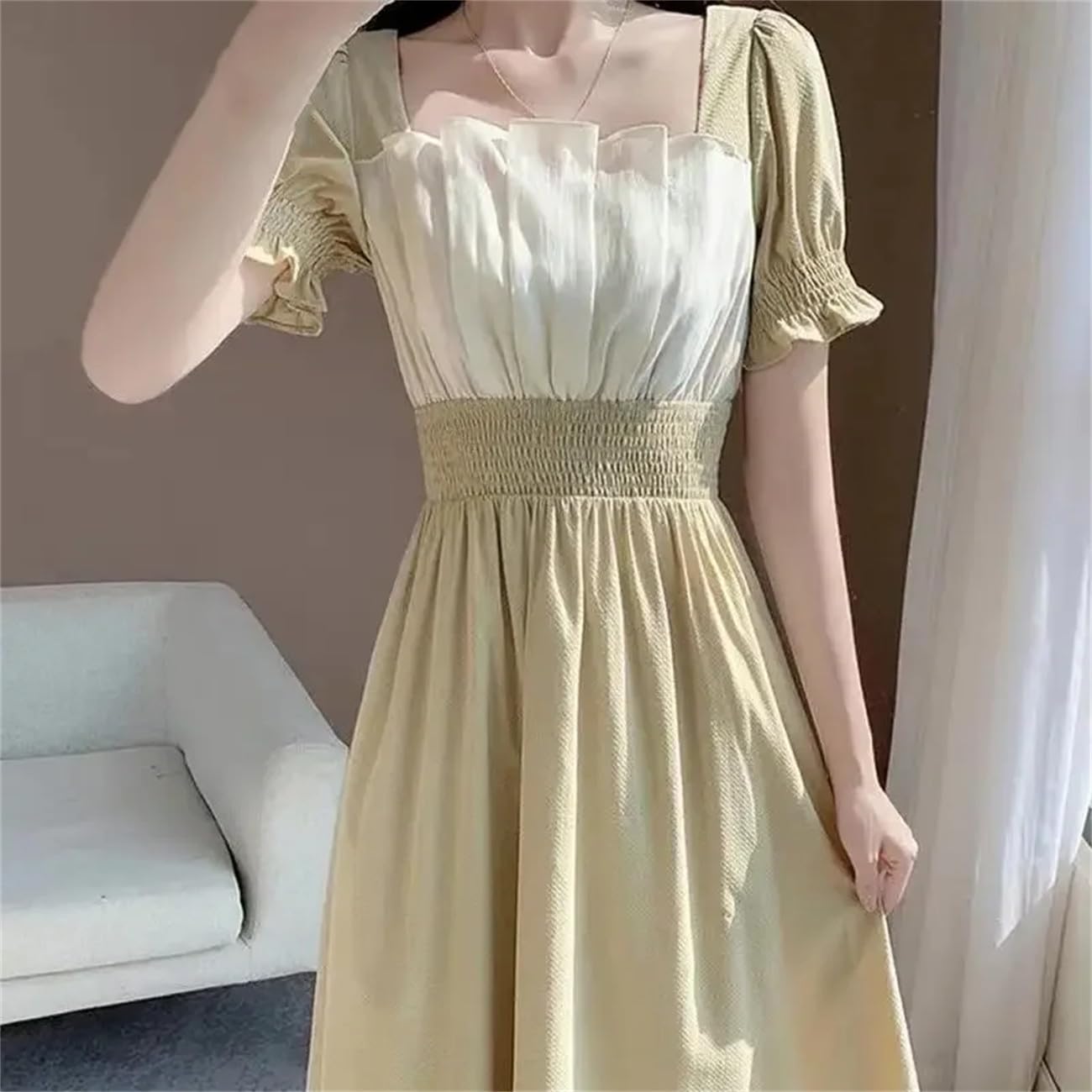 Elegante abito lungo dimagrante per le donne stile francese vita abbigliamento