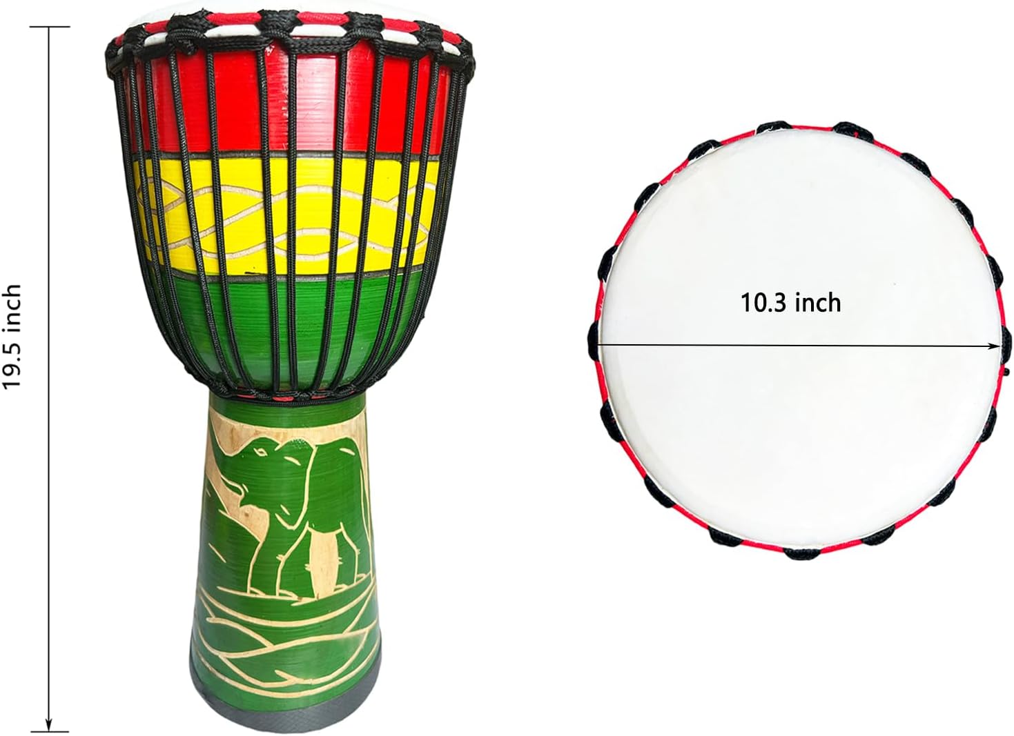 TAOSKNE Djembe Drum,Bongo Congo,African Drum,10 inch professional hand drum - Not Made In China(Rainbow elephant)