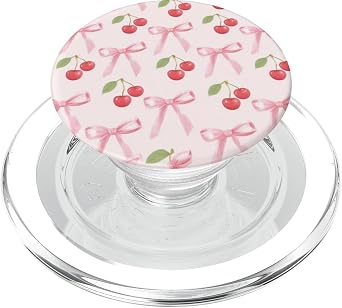 Cherry Pink Bow Coquette Pattern Cute Aesthetic Girly PopSockets PopGrip for MagSafe