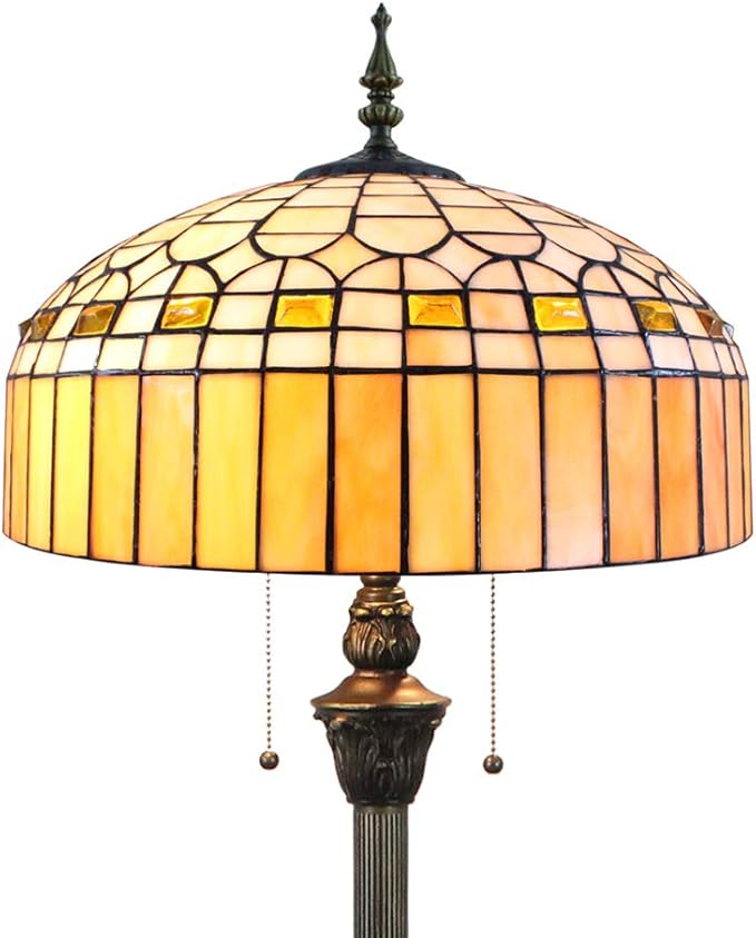 Tokira Tokira Tiffany Woonkamer Vloerlamp, Eenvoudige Stijl Gebrandschilderde Lampenkap, Handgemaakte Amber Antieke Grote Leeslamp, 64 Inch Hoog