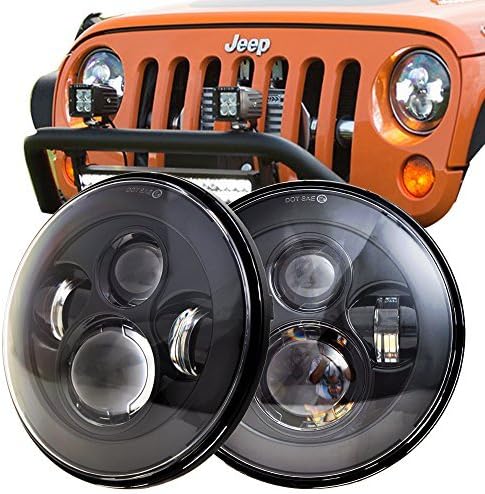 SPL Upgraded 7 Inch Round LED Headlights Compatible with Jeep Wrangler JK TJ LJ CJ Hummer H1 H2 (Black Pair)