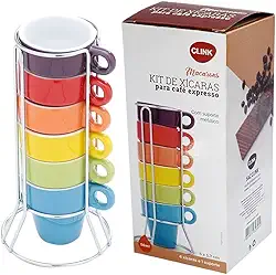 Jogo 6 Xícaras Para Café Expresso Coloridas Com Suporte 50ml
