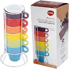 Jogo 6 Xícaras Para Café Expresso Coloridas Com Suporte 50ml