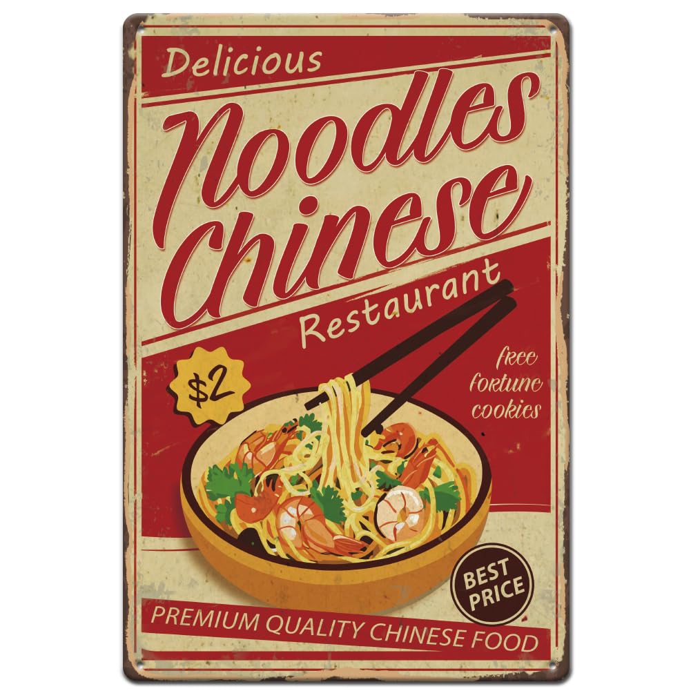 SUPERDANT Delicious Noodles Chinese Restaurant Tin Sign Food Retro Metal Poster Vintage Country Art Sign Chinese Food Bedroom Decor Vintage Wall Art for Cafe Plaque Poster for Restaurant Kitchen