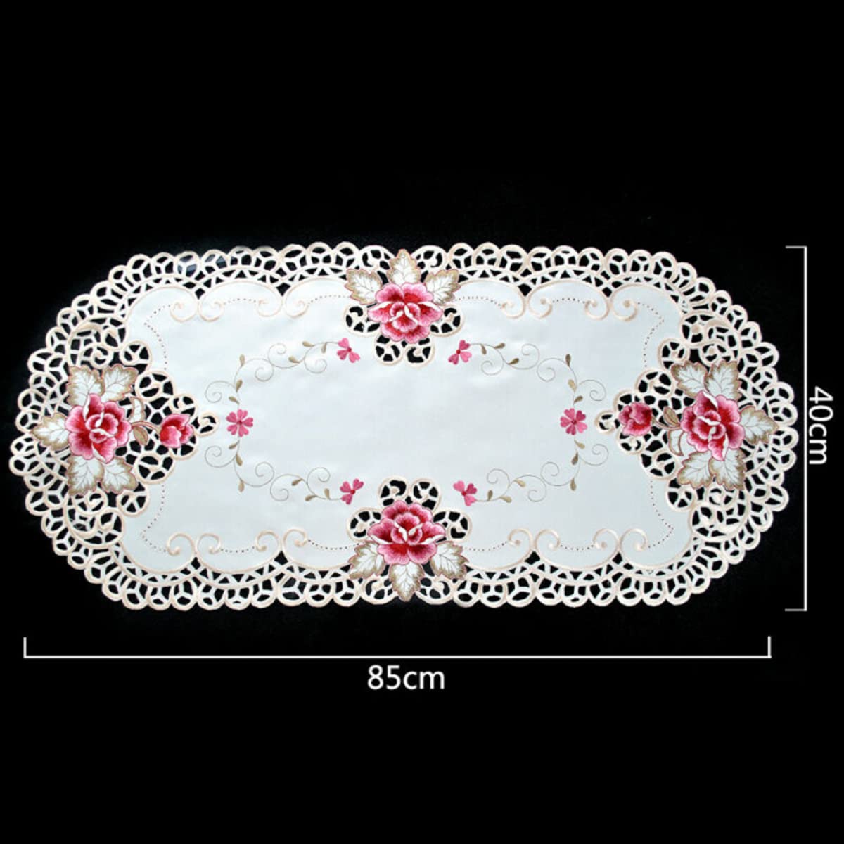 Tovaglia Ovale In Pizzo Bianco Con Ricamo Floreale DAZZLEEX - 40x85 Cm - Elegante Centrino Per Tavolo - 4