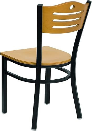 Miniatura 4 de Flash Furniture HERCULES Series - Silla de restaurante de metal con respaldo de listones negros, respaldo y asiento de madera natural