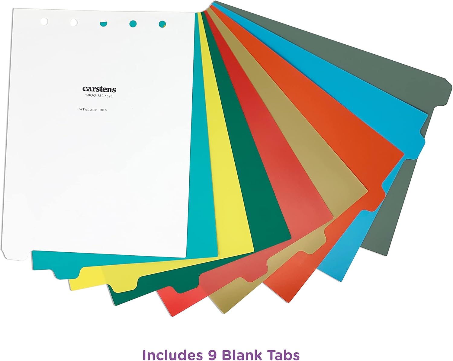 Carstens Heavy Duty Plastic Dividers, 9-Tab, Multi-Color, Blank, for Top-Opening Ring Binders, 1 Set