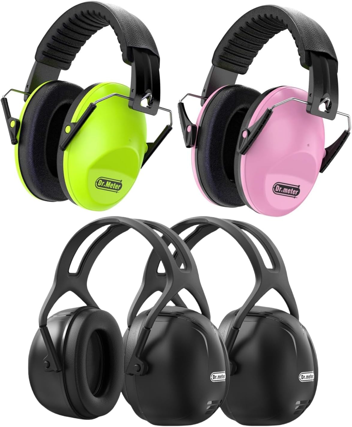 Kids Earmuffs Green&Pink + Adult Earmuffs 2Pack Black