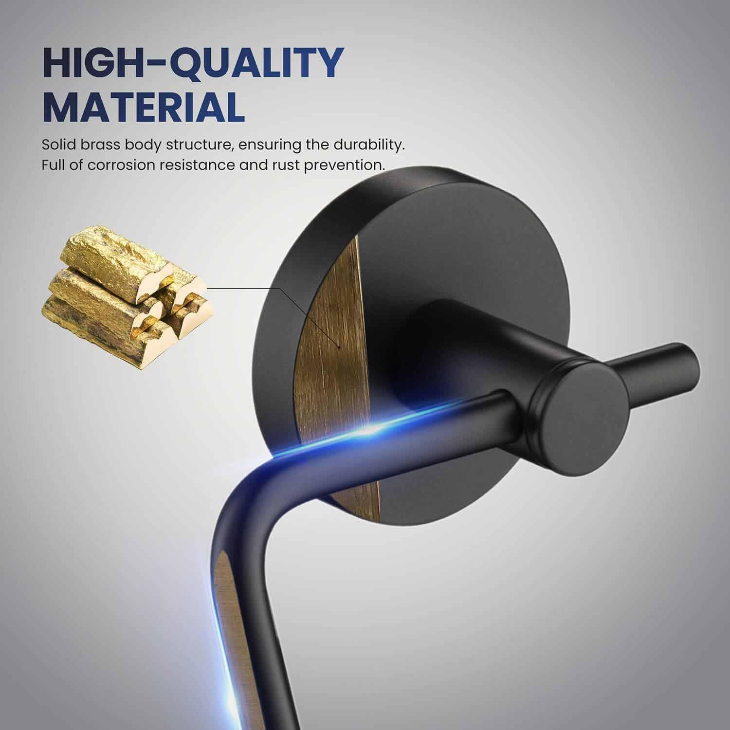 KIBI Circular Single Post Toilet Paper Holder for Bathroom – Matte Black Solid Brass Wall Mounted Toilet Roll Holder – Modern, Durable, Rustproof Toilet Tissue Holder