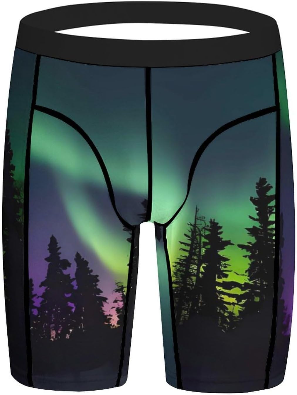 Dark Northern Lights Print Compression Shorts Men Spandex Sport Shorts Workout Performance Baselayer Underwear