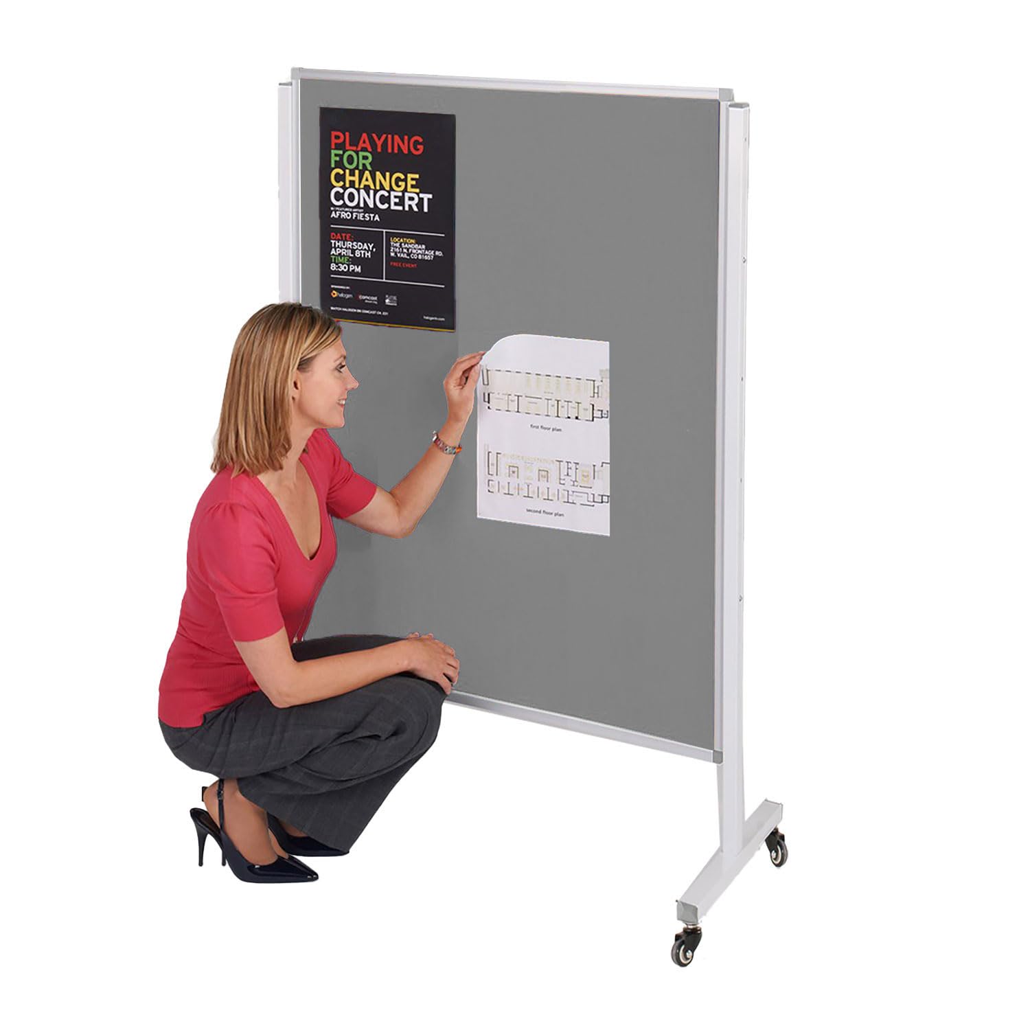 Mobile Height-Adjustable Grey Felt Noticeboard | 120 x 90 cm | Exhibition Display Pinboard | Aluminium Frame with Lockable Castor Wheels -Ideal for Office, School, Displays — image 1