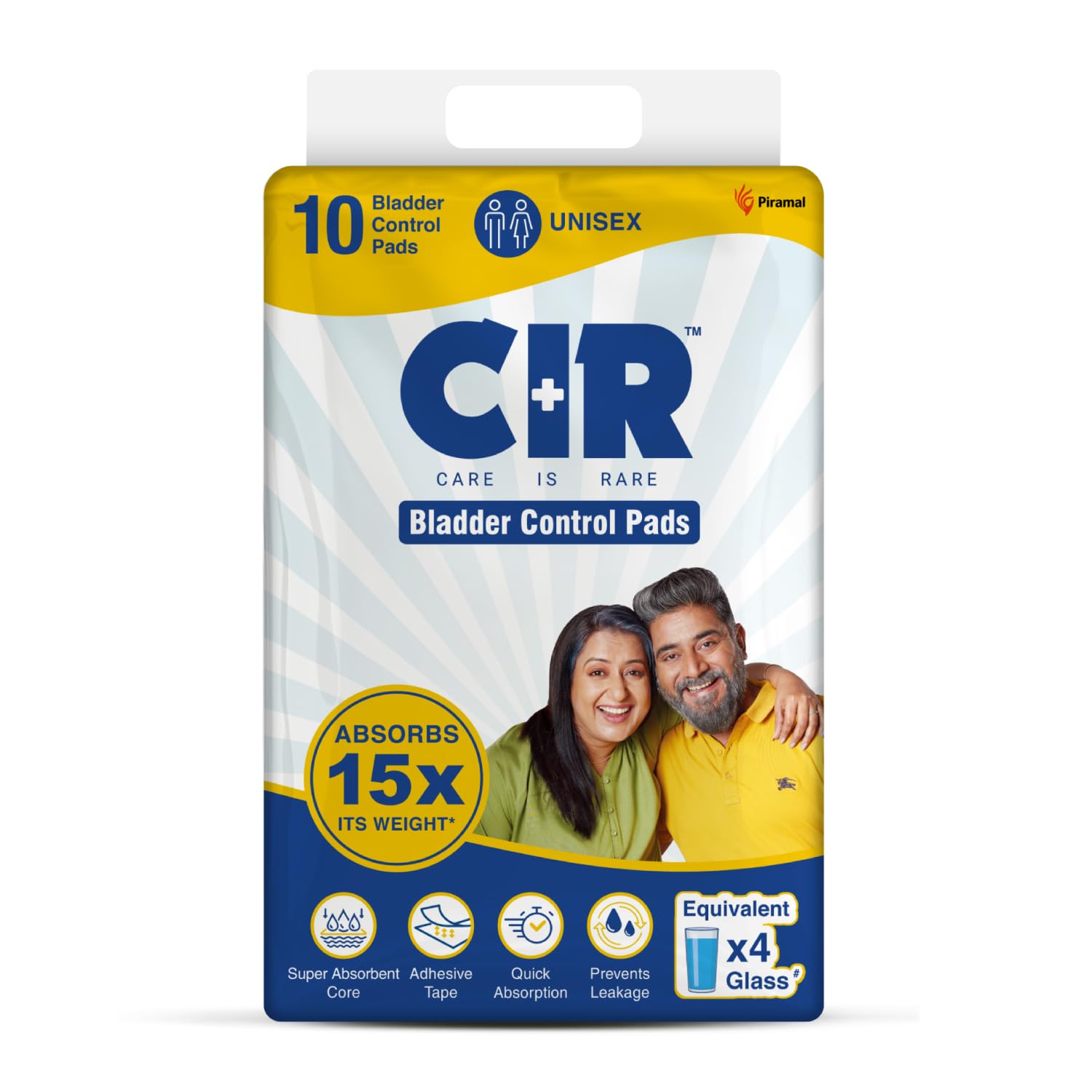 CIR Bladder Control Pads for Moderate Incontinence | Absorbs 15X of its Own Weight | Equivalent to 4 Glasses of Fluid | 23x54cm / 9"x21" | Super Absorbent Core & Quick absorption | Unisex | 10 Units