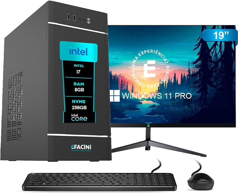 PC Computador Completo eFacini Intel Core i7 2ª Gen 8GB Windows 11 Pro SSD 256GB