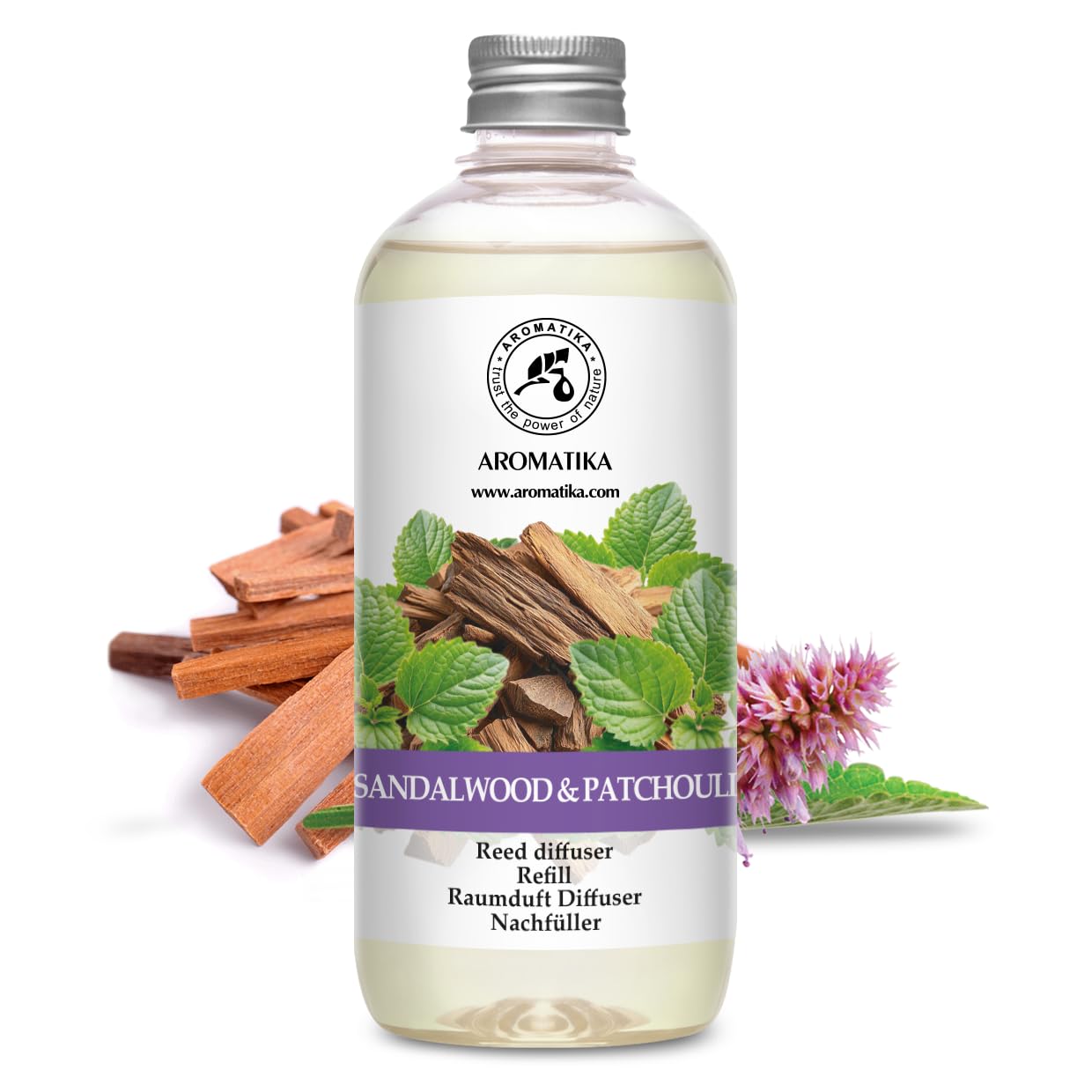 Reed Diffuser Refill Sandalwood - Patchouli 17 Fl Oz - Scented Diffuser Refill with Patchouli Essential Oil - Home Fragrance - Sandal Aroma - Air Freshener - Aromatherapy - Spa - Home - Office