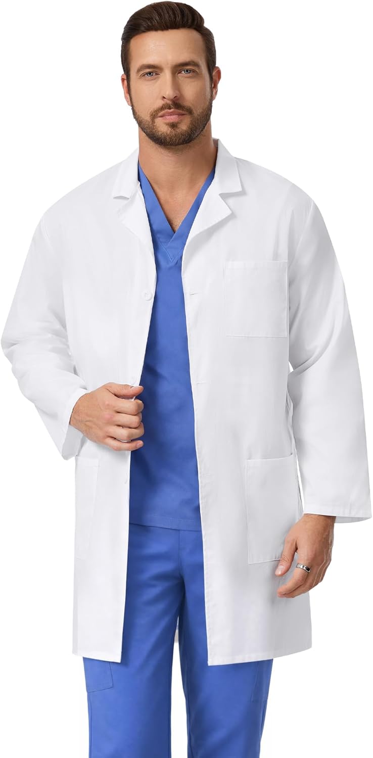 Professional White Lab Coat for Men, Button Front Long Sleeve Doctor Coat with 3 Pockets (Previously COZYFIT) - Image 7