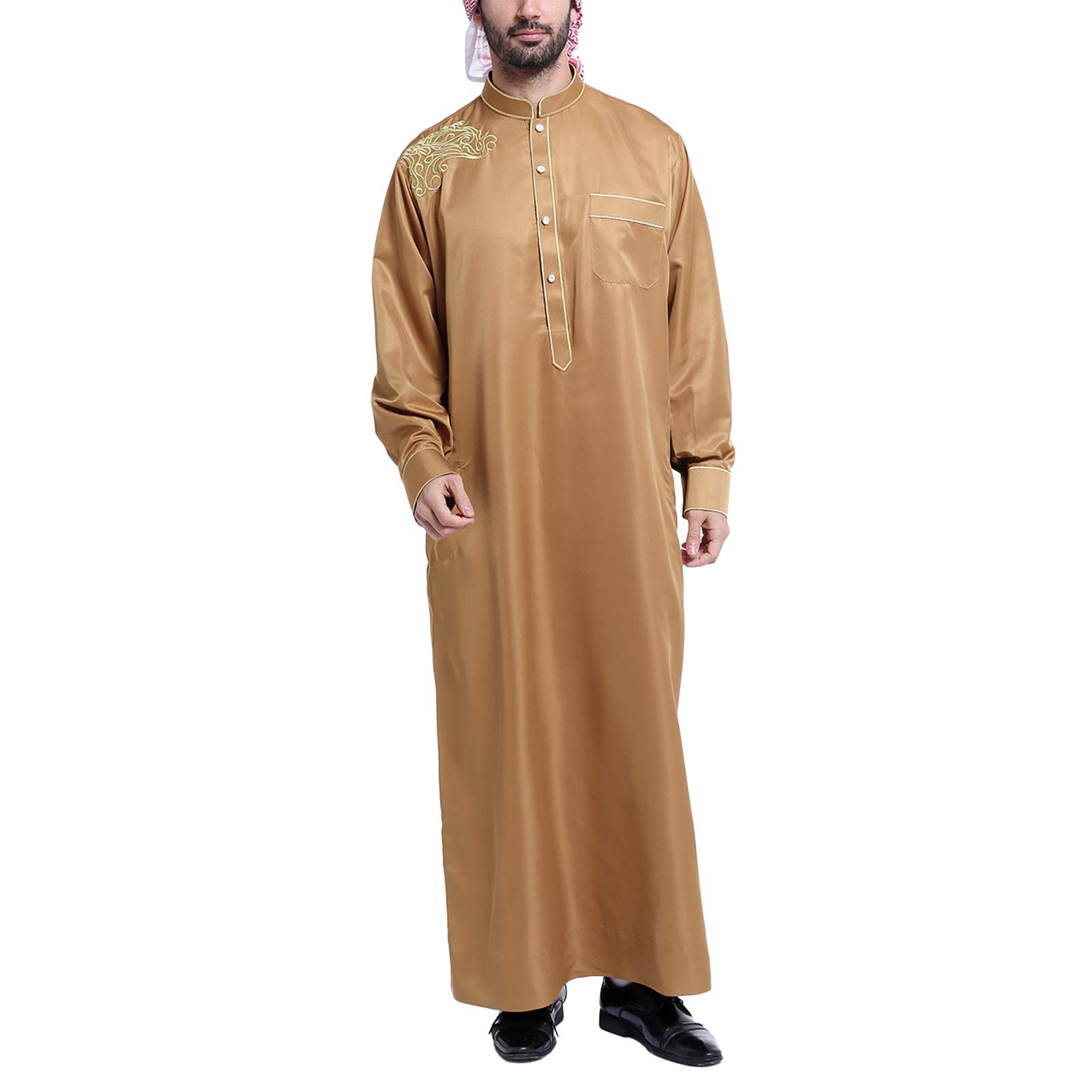 Katoenen Nachthemd Voor Heren - Lange Mouwen Knoopsluiting Lichte Ochtendjas Moslim Thobe Kaftan