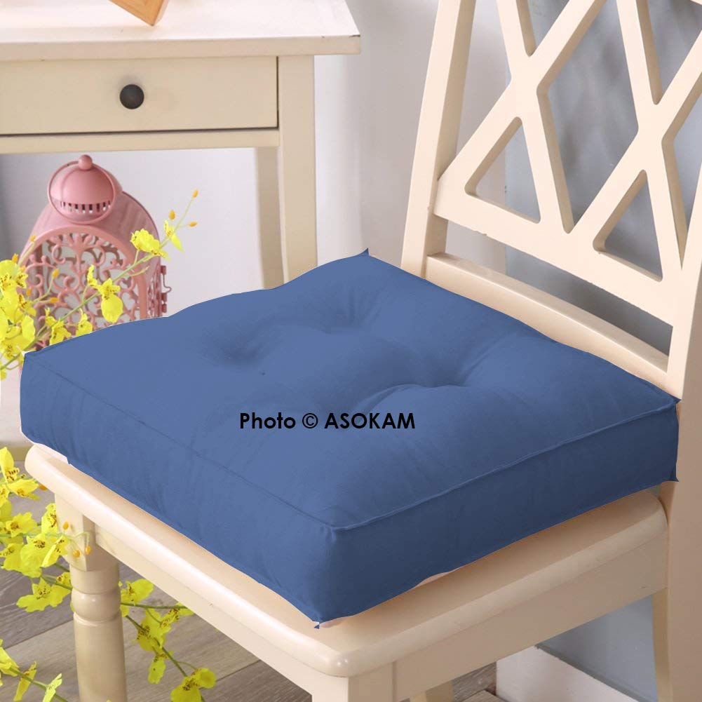 ASOKAM BAZAAR's Chair Pad Cushion Seat Pads Seat Tufted Cushion Indoor Outdoor Dining Home Office Garden Decor-16 x 16 inches (Pack of 1) (16 x 16 Inches, Navy Blue)
