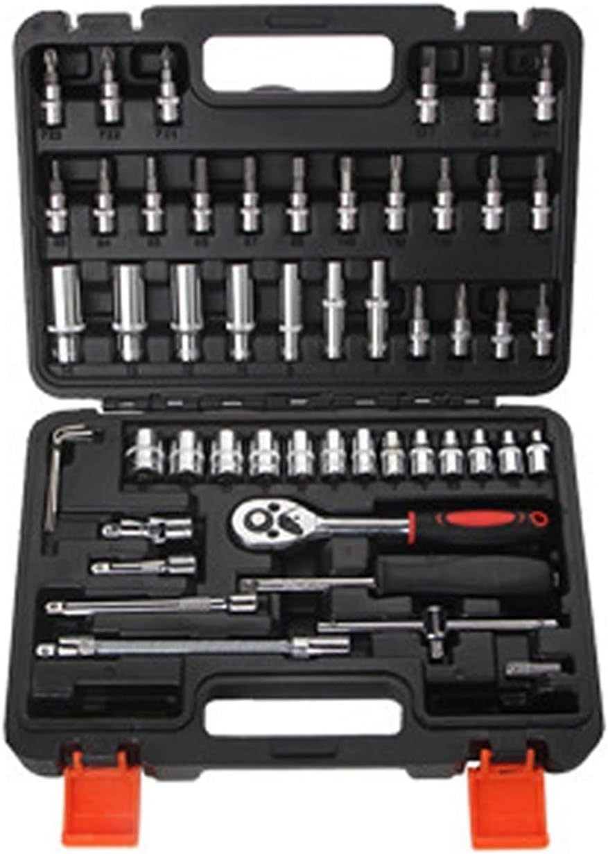 53pcs Car Repair Kit Ratchet Wrench Socket Spanner Set Torx Key Mechanical Workshop Tools Professional Automotive Hand Tools Set (Color : 53pcs black)