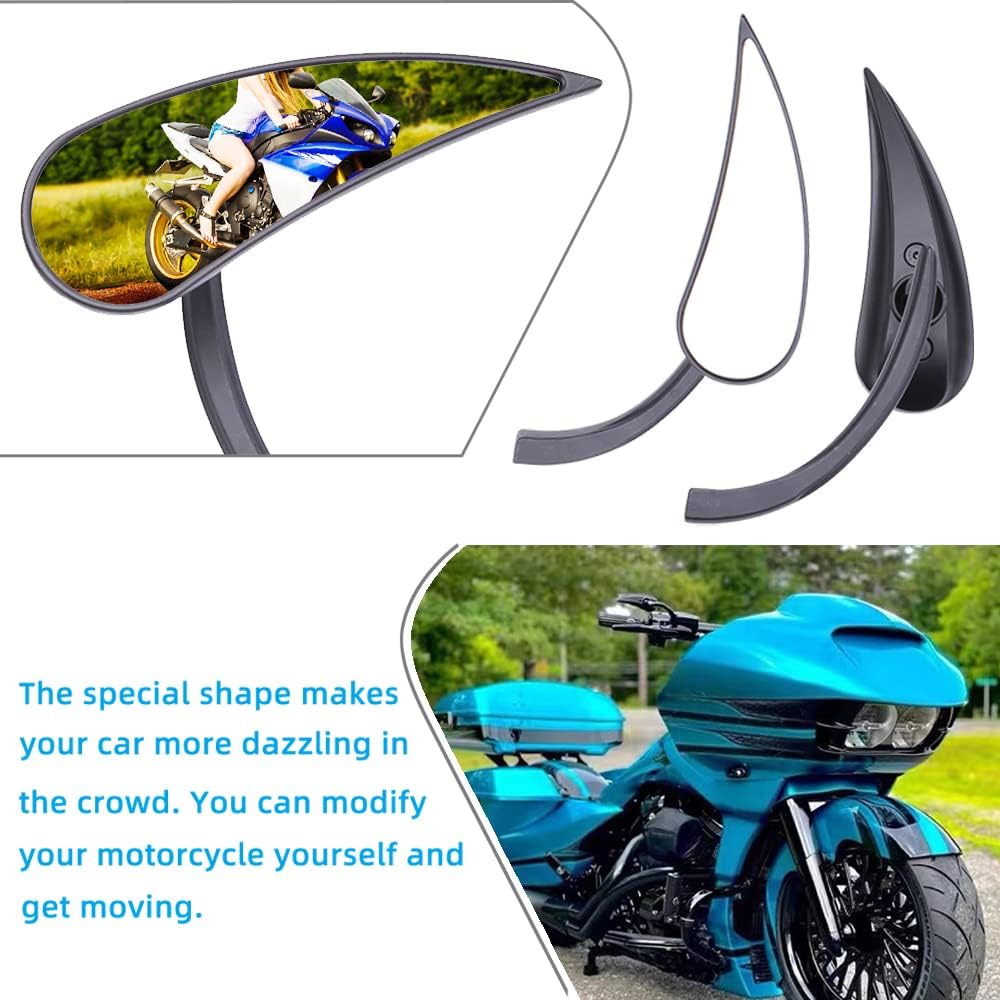 Rear View Motorcycle Mirrors,Black Water Drop Shape Side Mirrors Compatible With Harley Sportster Dyna Softail Touring Road Glide Electra Glide Road King Street Glide Fltrx Flhr Flht Flhx Models