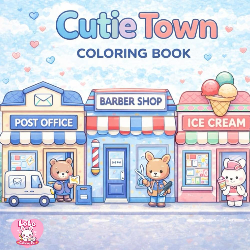 Cutie Town - Coloring Book: Simple, easy to color cute town