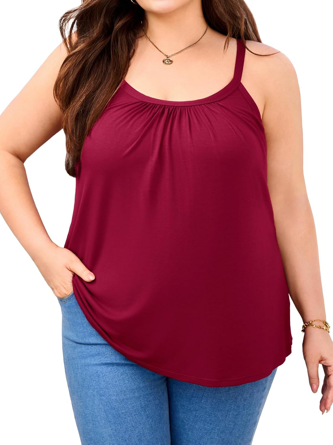 V FOR CITY Women's Plus Size Tank Top with Built in Bra Adjustable Strap Camisole Summer Loose Cami Shirt 1X-4X