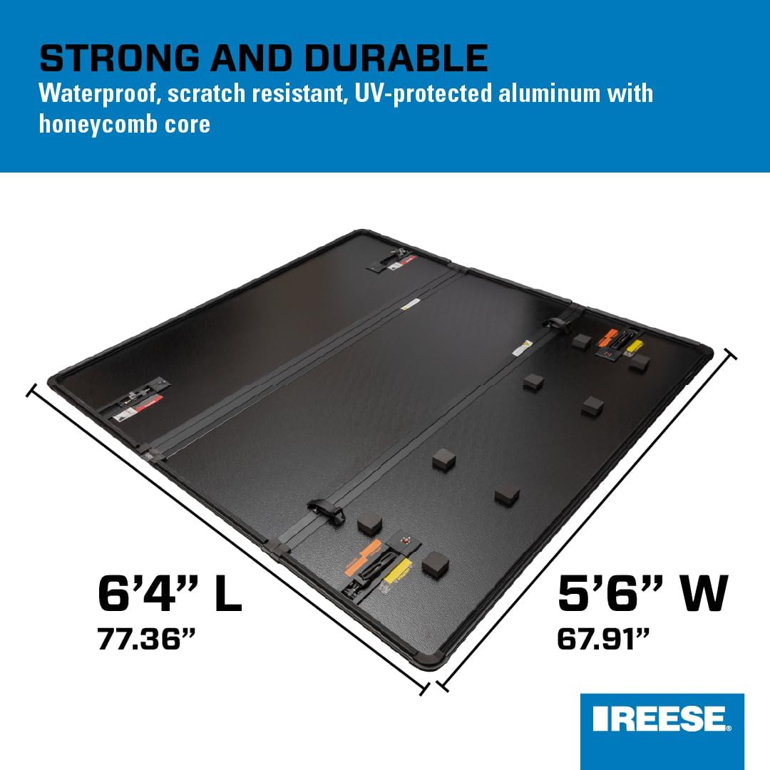 REESE Hard Tri-Fold Truck Bed Tonneau Cover with Easy Install for 2002-2023 Dodge Ram 1500, 2003-2023 Dodge Ram 2500HD/3500HD Models (1390009)