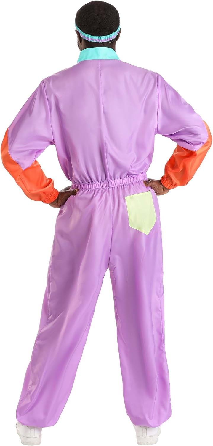 Retro 80s Purple Tracksuit Costume for Men - Windbreaker Jumpsuit & Headband Perfect for 80s Themed Parties - Image 4
